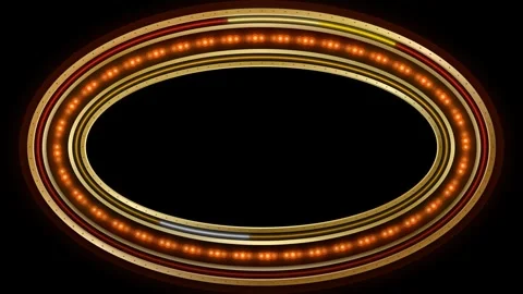 Oval gold frame with glowing led lights and animated loading progress bar o.. Stock Footage 337564860