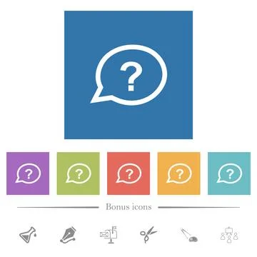 Oval help chat bubble outline flat white icons in square backgrounds Stockillustratie