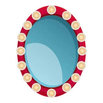 Oval makeup mirror surrounded by light bulbs on white background Stock Illustration