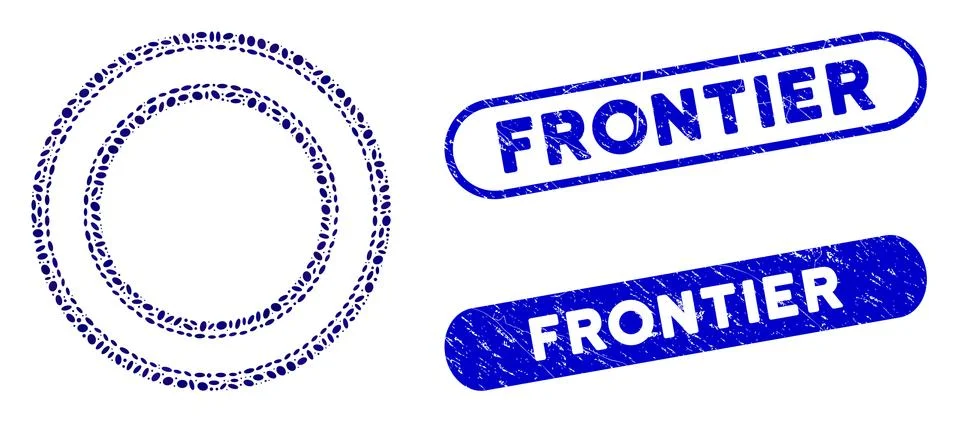 Oval Mosaic Double Circle Frame with Distress Frontier Seals Stock-Illustration