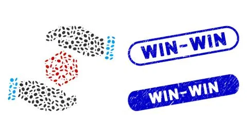 Oval Mosaic Hands Throw Dice with Scratched Win-Win Seals Stock Illustration