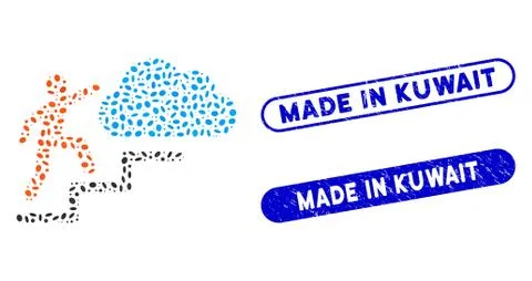 Oval Mosaic Person Steps to Cloud with Scratched Made in Kuwait Seals 스톡 일러스트