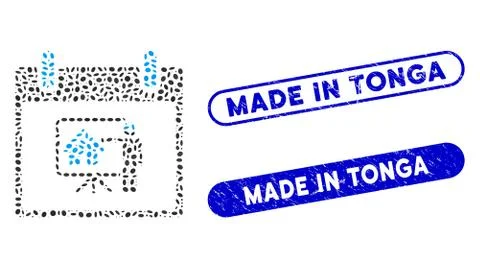 Oval Mosaic Realty Developer Calendar Day with Distress Made in Tonga Stamps Stock Illustration