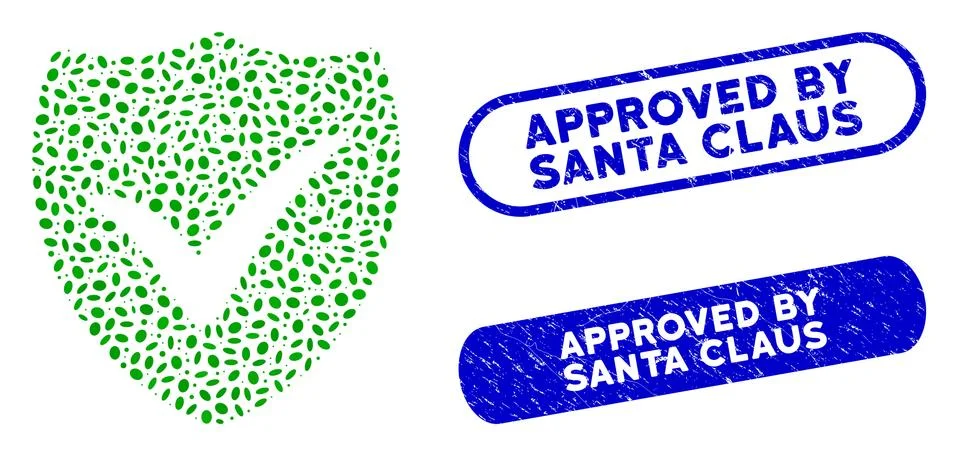 Oval Mosaic Shield Valid with Scratched Approved by Santa Claus Seals Illustrazione stock