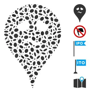 Oval Mosaic Trouble Smiley Map Marker Stock Illustration