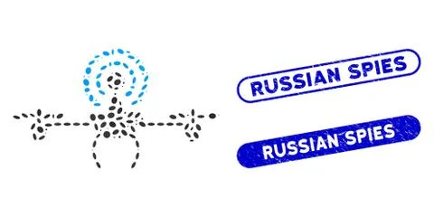 Oval Mosaic WiFi Repeater Drone with Distress Russian Spies Watermarks Stock Illustration
