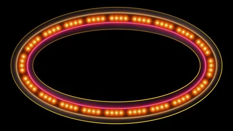 Oval neon light frame with glowing bulbs retro marquee sign animation on bl.. Stock Footage 337564846
