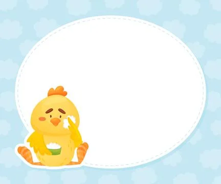 Oval Note Card with Cute Yellow Chicken Character Apply Cream Vector Template Stock Illustration