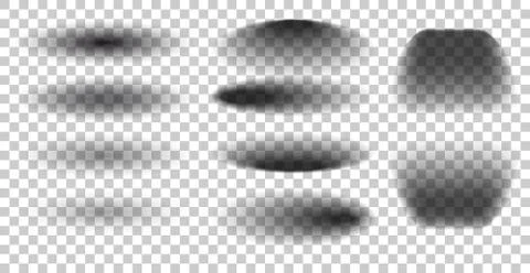 Oval shadow transparent with soft edges. set shadows isolated on checkered Stock Illustration