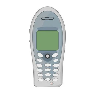 A oval shape cell phone grey color with a green screen on the front and dial. Re Stock Illustration
