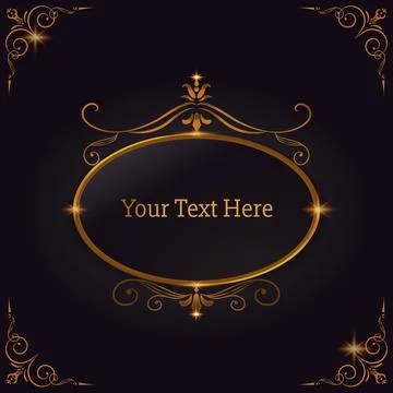 Oval shape frame flourish design in gold and dark blue Stock Illustration