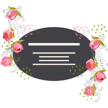 Oval shape with text and tulip borders. Stock Illustration
