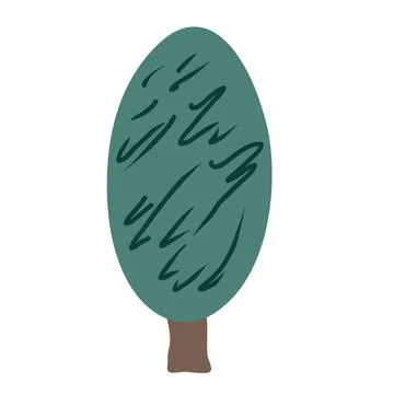 Oval shape tree icon in doodle cartoon style isolated on white. Forest hand Stock Illustration
