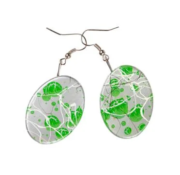 Oval-shaped earrings with abstract pattern Stock Photos