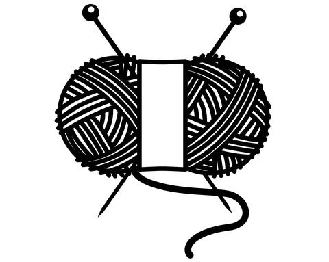 Oval skein of knitting thread with needles and label - vector silhouette 스톡 일러스트