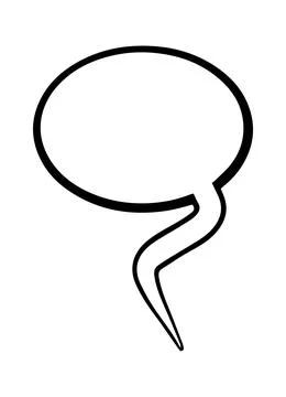 Oval speech bubble with wavy tail black outline on white background empty Stock-Illustration