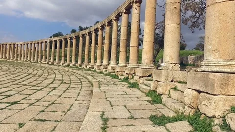 Oval Square is the Main Town Square of Jerash. Ancient Chariots. the Historical Stock Footage 74743360