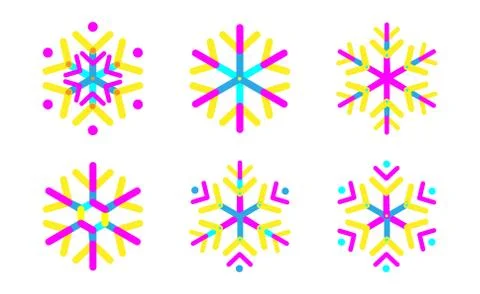 Oval strips geometric snowflake set icon. Trendy shapes composition. New year Stock Illustration