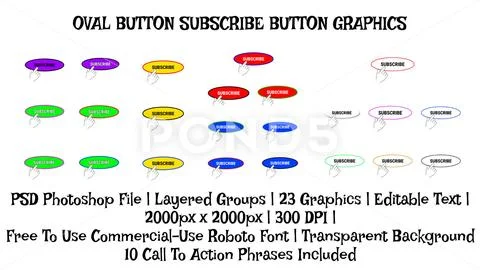 Oval Subscribe Buttons, Color Options, Video Creator Icon Graphic Pack Modello PSD