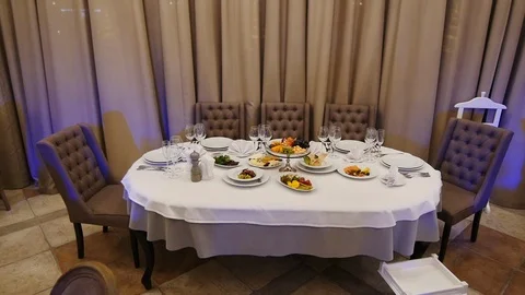 Oval Table with Fruit.Restaurant Stock Footage 98149223