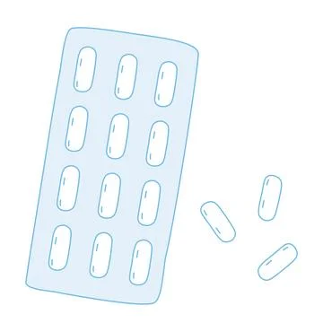 Oval tablets, lozenges or pills in blister package, cold and flu treatment Illustrazione stock