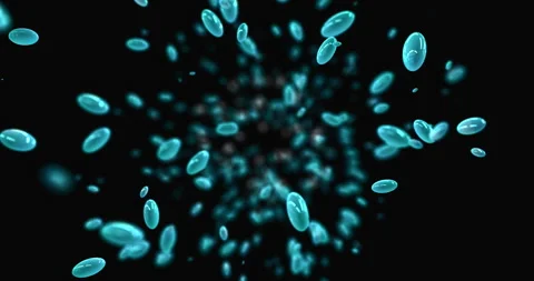 Oval turquoise capsules float in zero gravity. Camera movement through many oval Stock Footage 270304911