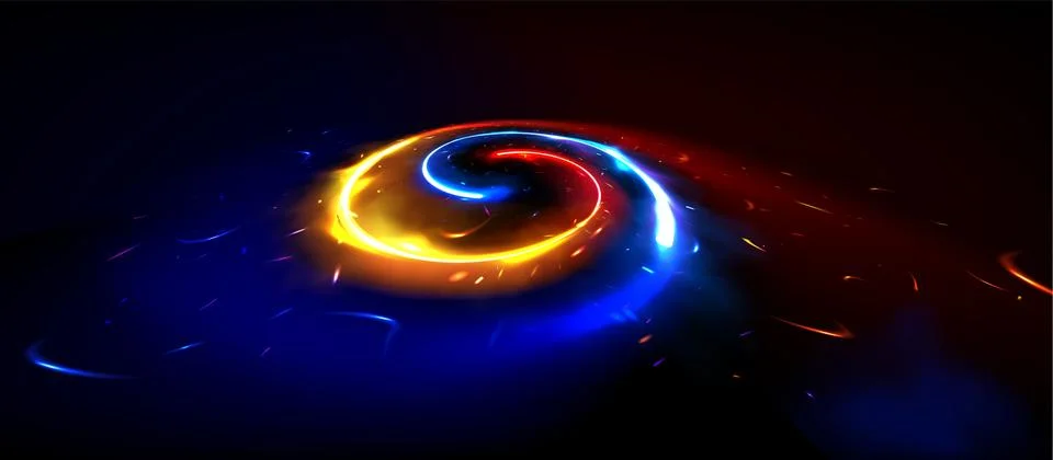 Oval vortex red and blue ring with fire flame Stock Illustration