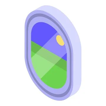 Oval window showing green fields and blue sky with sun Stock Illustration