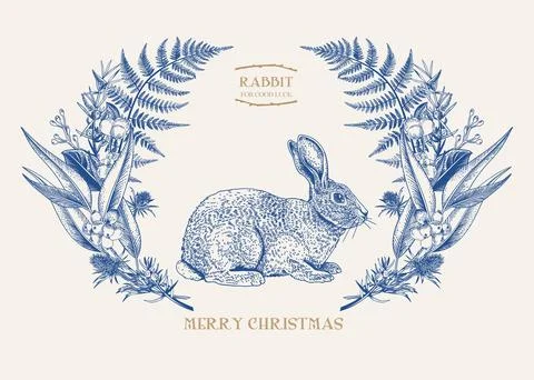 Oval wreath with a rabbit. 库存插图