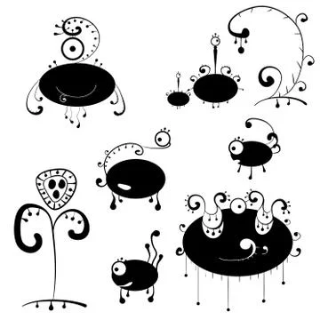 Ovalshaped monster set. Illustrazione stock