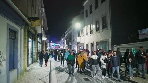Ovar Carnival 2020 in Portugal. streets full of people in disguise. Stock Footage