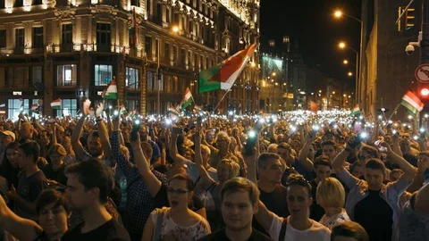 Ovation of the Protesters on Demonstration in Hungary Stock Footage 88905590