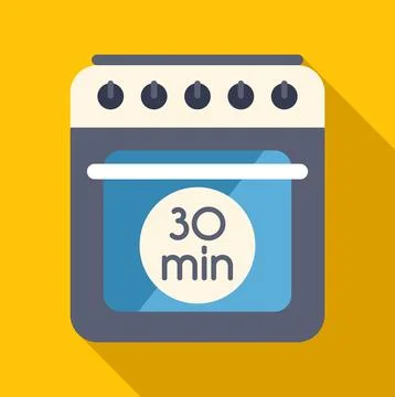 Oven with 30 minute timer cooking food icon 스톡 일러스트