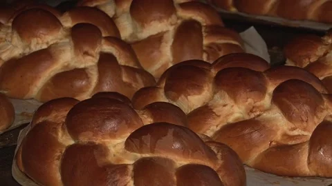 The oven in the bakery. Hot fresh bread leaves the industrial oven in a bakery.  Stock Footage 169050403