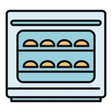 Oven baking bread buns kitchen appliance vector icon Illustrazione stock