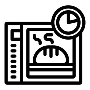 Oven baking bread with timer icon in line style Stock Illustration
