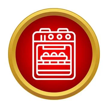 Oven cooking inside red circle gold border icon Stock Illustration