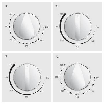 Oven Dial Vector Oven dial vector in 4 different styles with celcius and f... Foto stock
