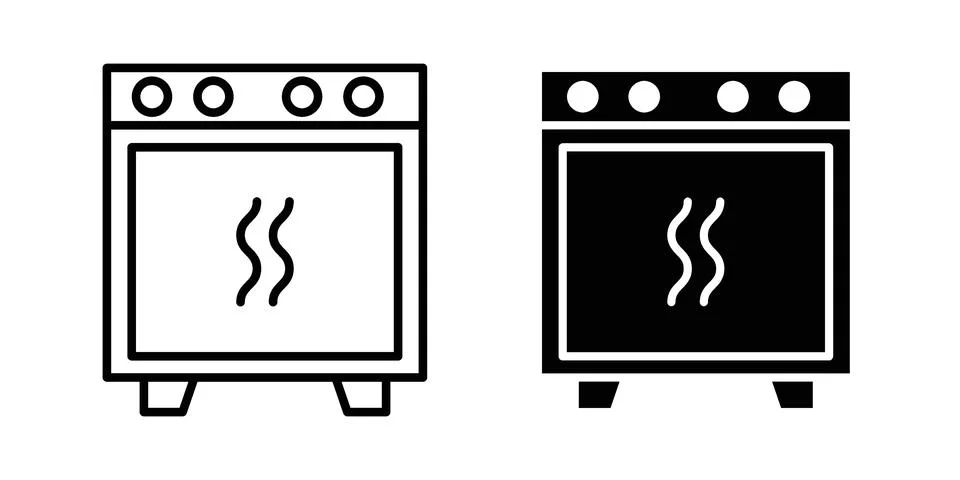 Oven icon silhouette vector set. thin line pack Stock Illustration