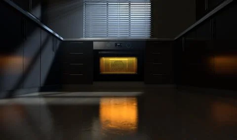 Oven In Kitchen Night Stock Illustration