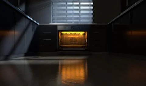 Oven In Kitchen Night Stock Illustration
