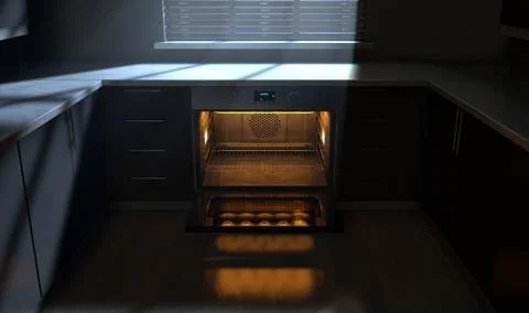 Oven In Kitchen Night Stock Illustration