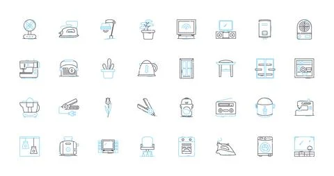 Oven linear icons set. ake, Broil, Roast, Convection, Timer, Preheat, Self Ilustración de archivo