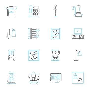 Oven linear icons set. ake, Broil, Roast, Convection, Timer, Preheat, Self Ilustración de archivo