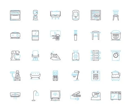 Oven linear icons set. ake, Broil, Roast, Convection, Timer, Preheat, Self Ilustración de archivo