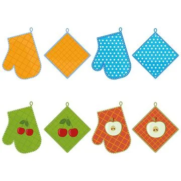 Oven mitts set, color vector illustration Stock Illustration