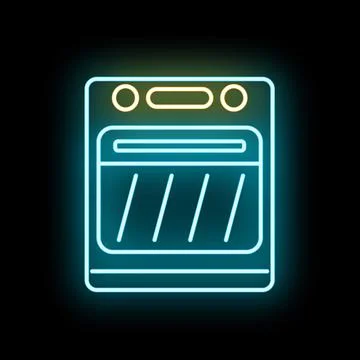 Oven neon icon glowing kitchen appliance outline Stock Illustration