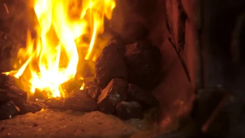 In the oven put the wood Stock Footage 74951340