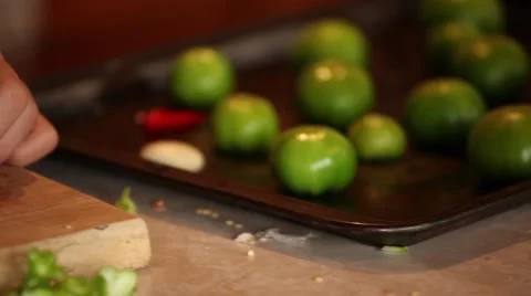 Oven roasted tomitillos Stock Footage 45491671