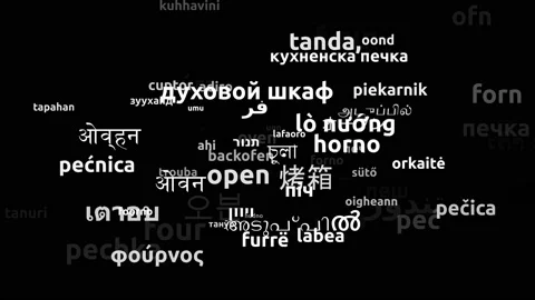 Oven Translated in 71 Worldwide Languages Endless Looping 3d Zooming Wordclou Stock-Footage 145203408